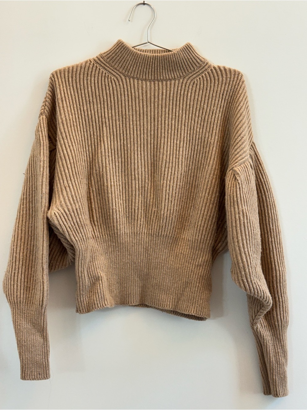 Zara Beige Ribbed Mock Neck Sweater